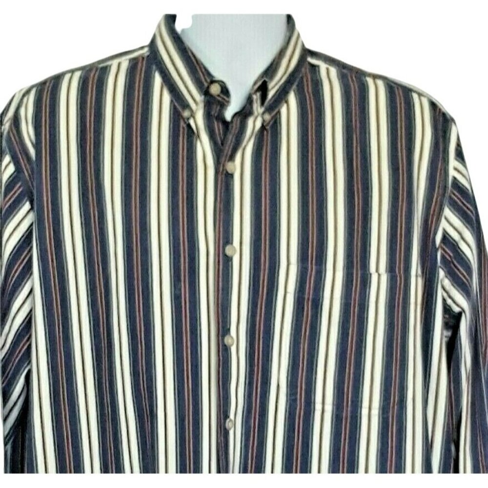 HONORS Mens Shirt XL Tall Cotton Button Front  Long Sleeve Blue Striped Twill